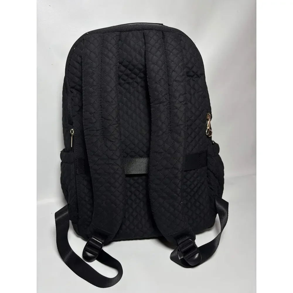 Light Flight Black Quilted Backpack Gold Zipper Travel School Bag